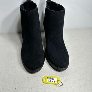 Nine West Size 5M Black Suede Leather Ankle Boots Booties Block Heel Slip On